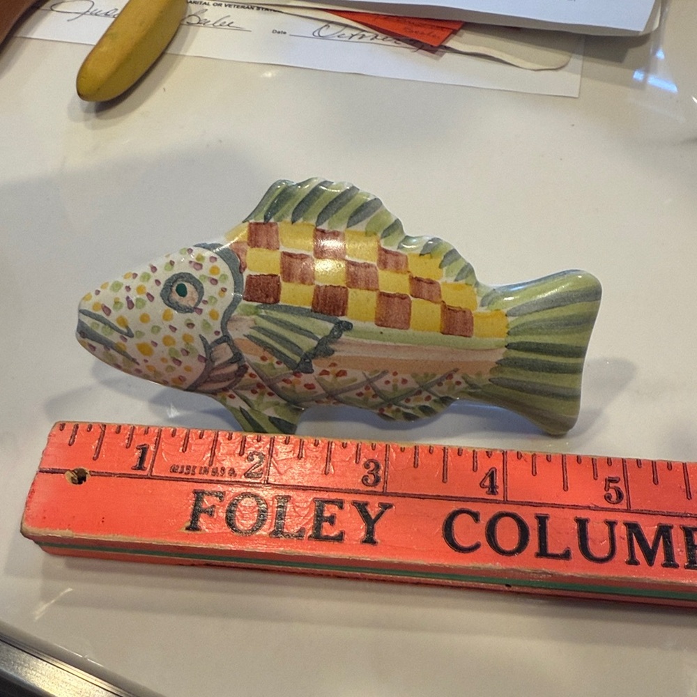 MacKenzie-Childs Ceramic Fish Knob – Handpainted Checkered Design Only One Knob